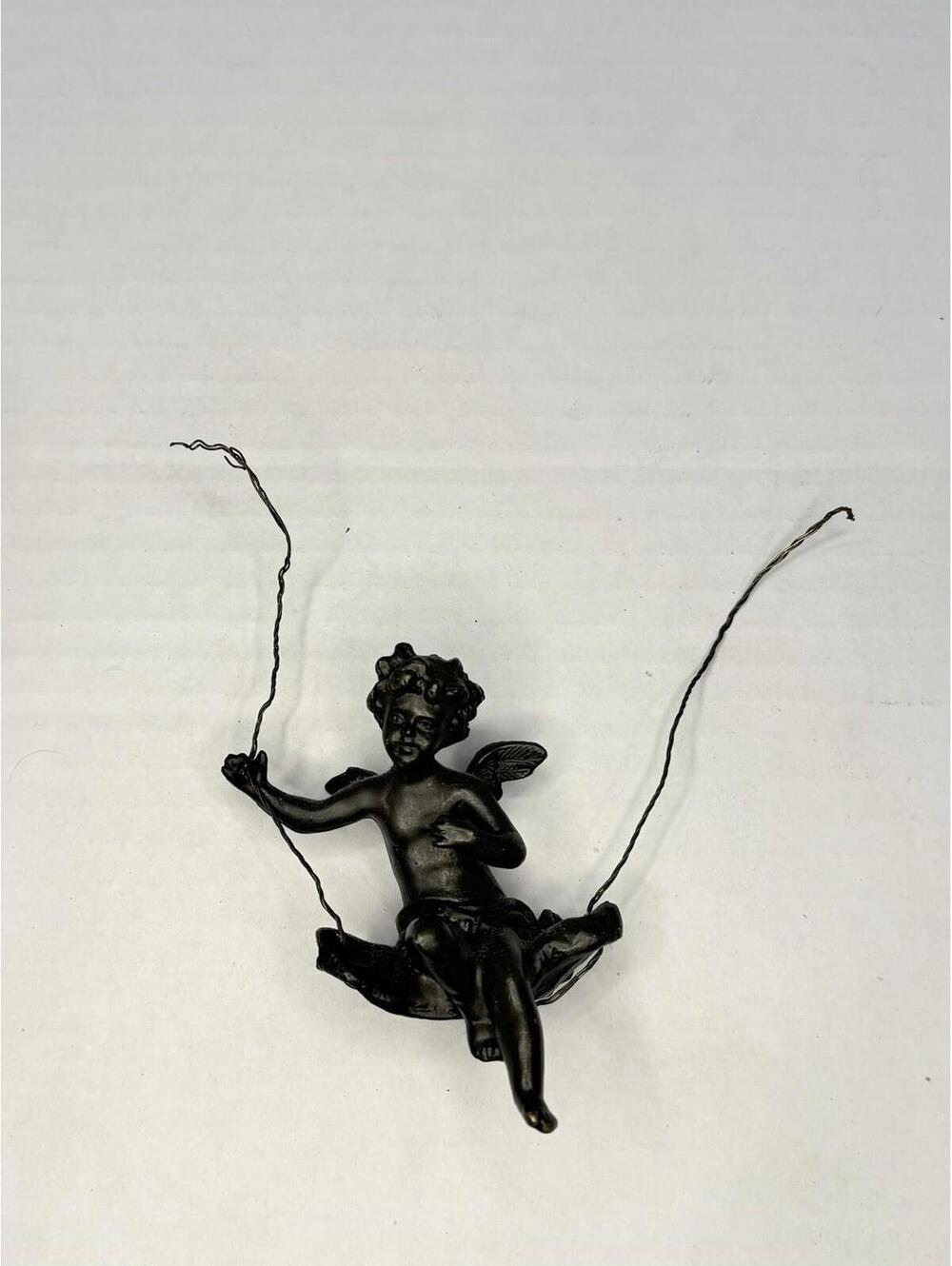Auguste Moreau Bronze Cherub on Swing Sculpture – Green Marble Base, Signed - Picture 4 of 8